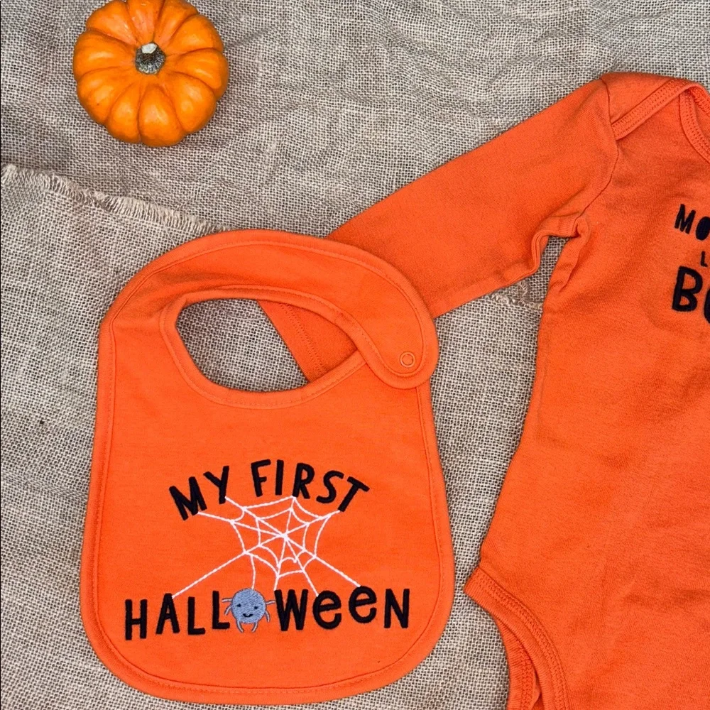 Carter's Orange Halloween Bodysuit and Bib Set
